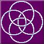 Four interlocking silver circles on a dark purple background