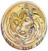 A gold coin, stamped with the head of a beautiful long-haired woman